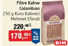 KURUKAHVECİ MEHMET EFENDİ FİLTRE KAHVE COLOMBİAN 250 G